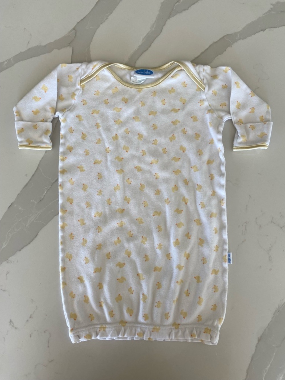 Bon Bebe White Baby Gown with Yellow Duck Print